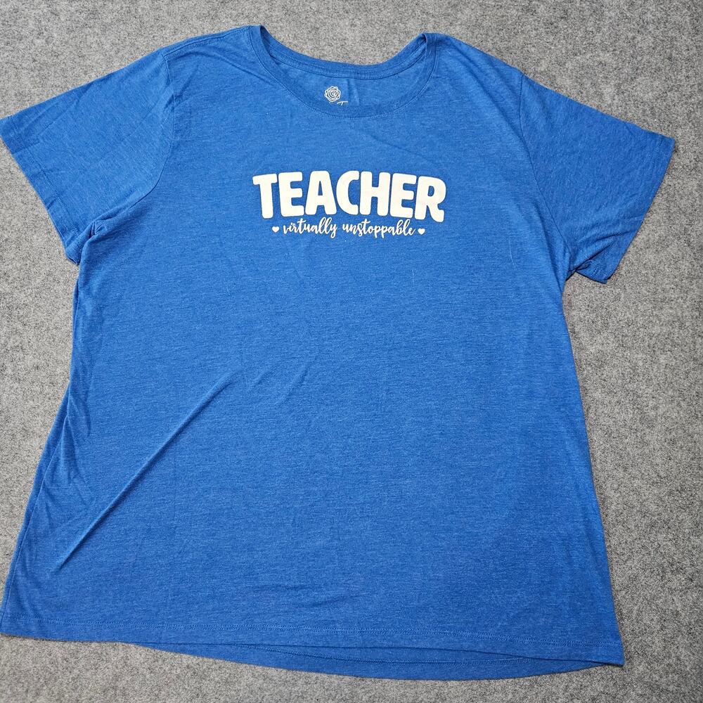 PositiviTees Blue Teacher Virtually Unstoppable Graphic Tee Plus Size 3X 24W/26W